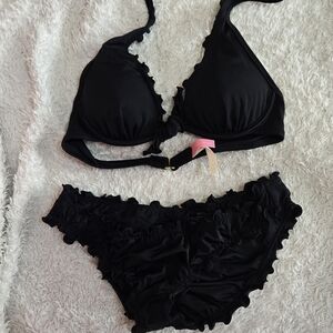 Victoria's Secret Black Ruffled Bikini Set